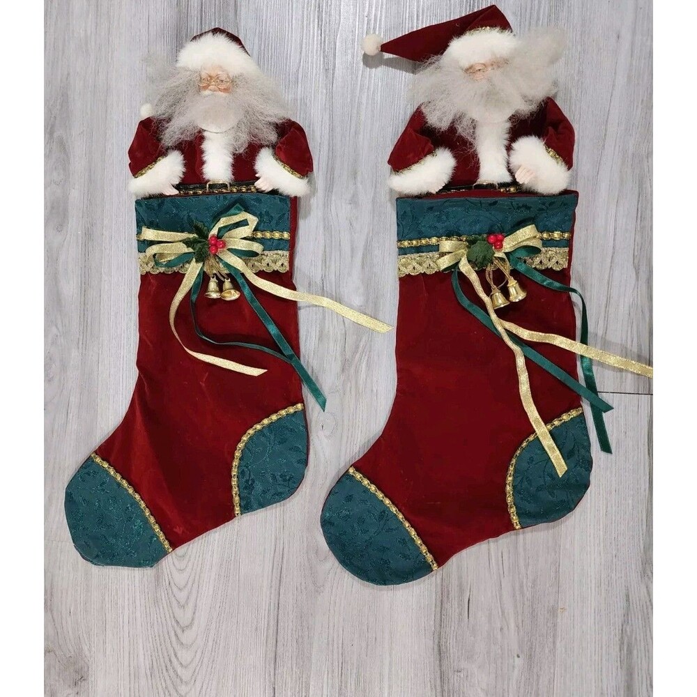 2 VTG Kirkland R.O.C Santa Claus Doll Christmas Stocking 23” 3D Decoration Set